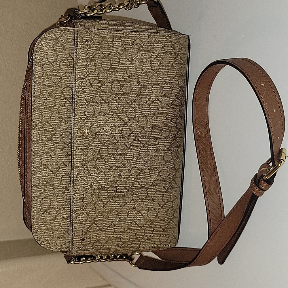 Calvin Klein Tan Crossbody Bag with Gold Accents